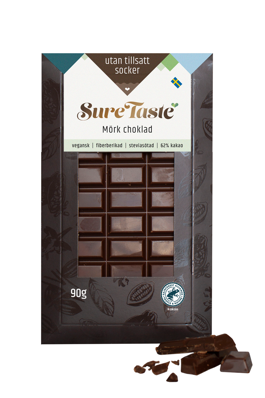 Sockerfri Mörk Choklad 62%, 90G, Sure Taste