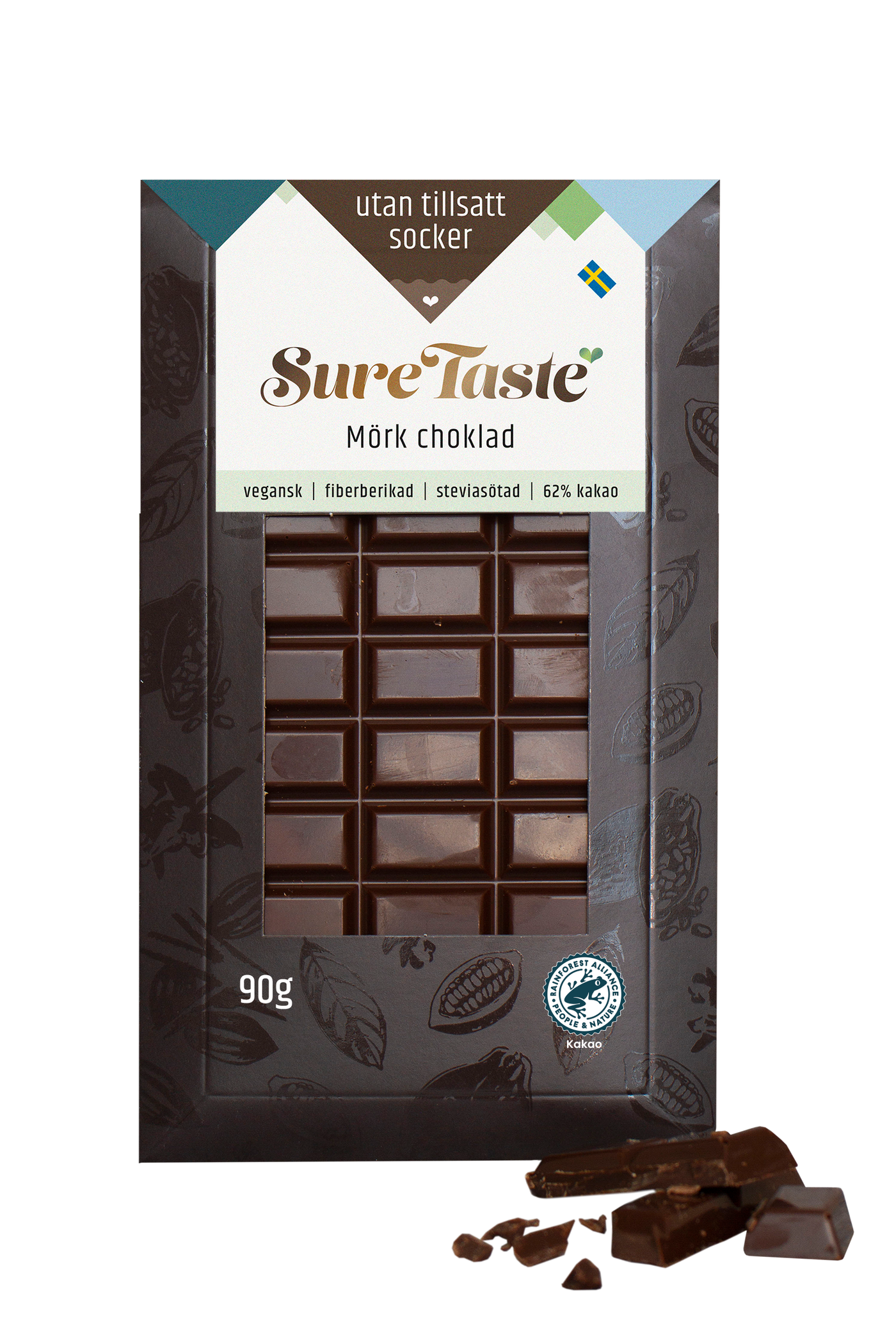 Sockerfri Mörk Choklad 58%, 90G, Sure Taste