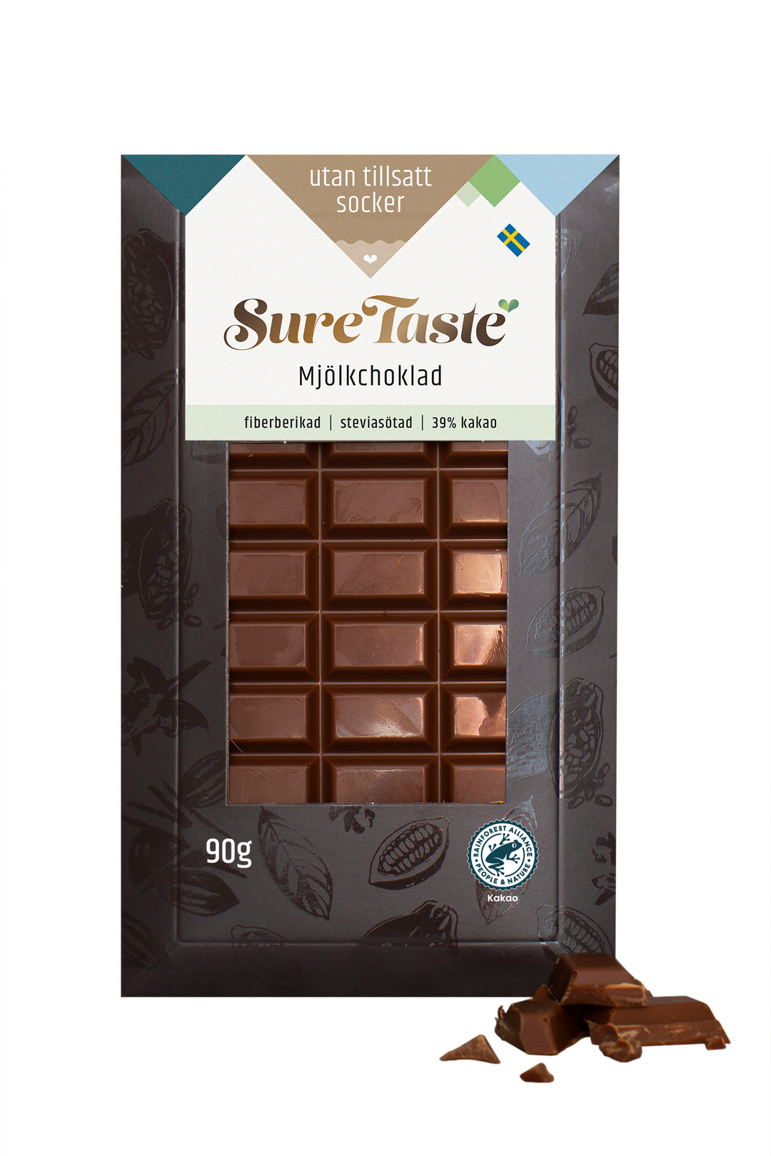 Sockerfri Mjölk Choklad 39%, 90G, Sure Taste