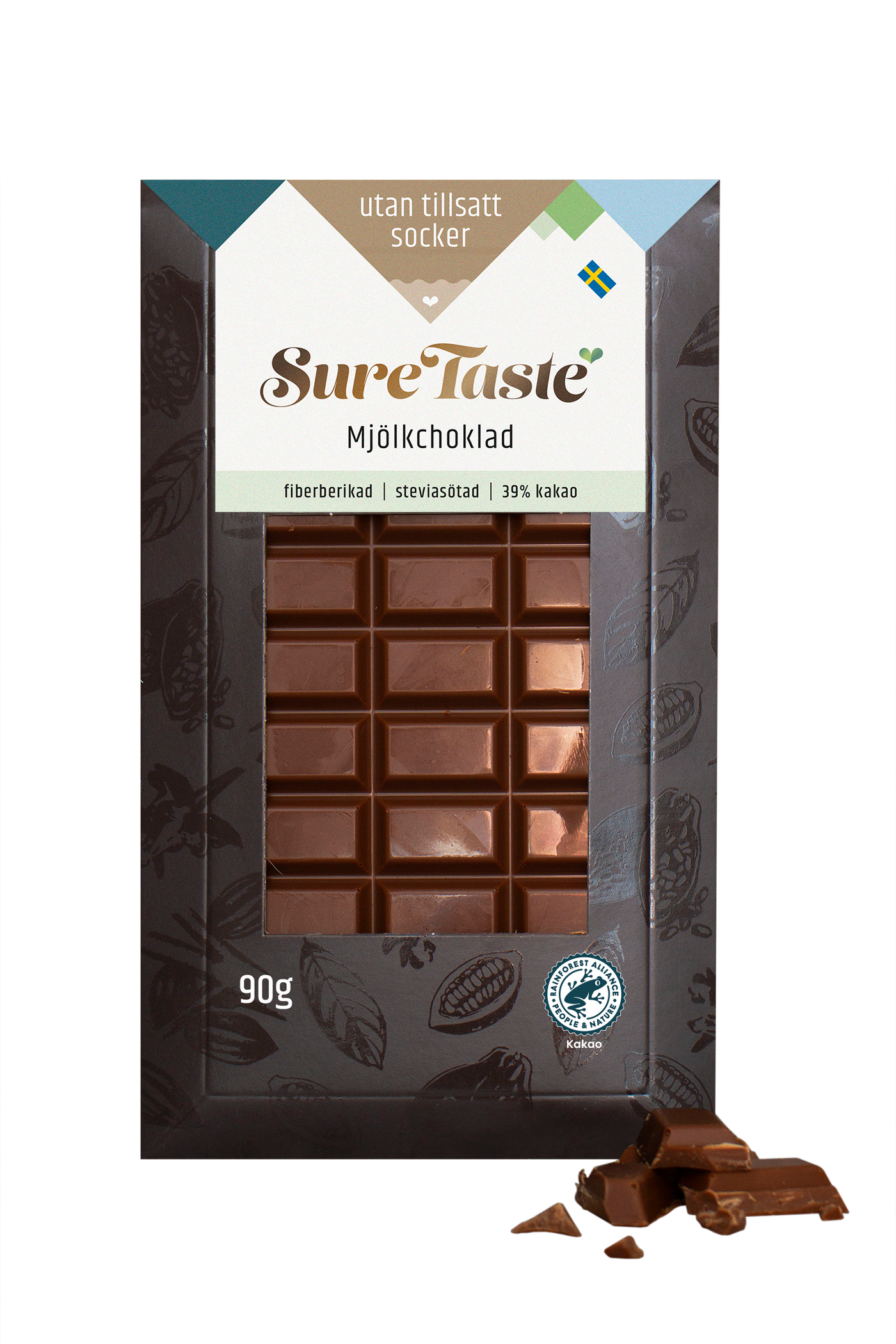 Sockerfri Mjölk Choklad  39%, 90G, Sure Taste
