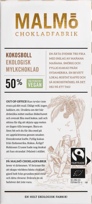 Kokosboll 50% 80g Malmö Chokladfabrik