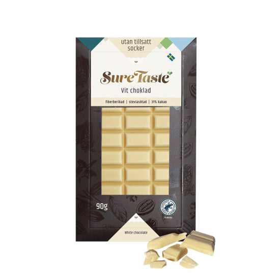 Sockerfri VIt Choklad, 90G, Sure Taste
