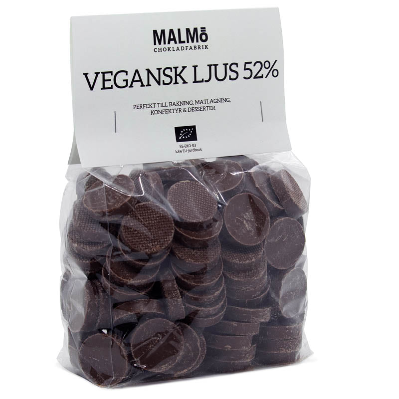 Vegansk Ljus Choklad 52%, 1Kg, Malmö Chokladfabrik