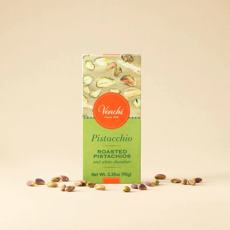Venchi Crunchy Pistachio chokladkaka 95g förpackning med pistaschnötter