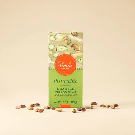 Venchi Crunchy Pistachio chokladkaka 95g förpackning med pistaschnötter