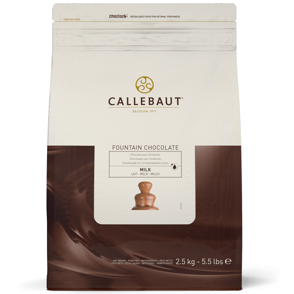 Callebaut milk fountain chocolate 33.6% in 2.5kg resealable pouch