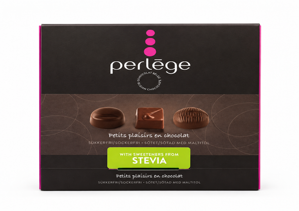 Perlege sockerfri chokladask med praliner, sötad med maltitol och stevia