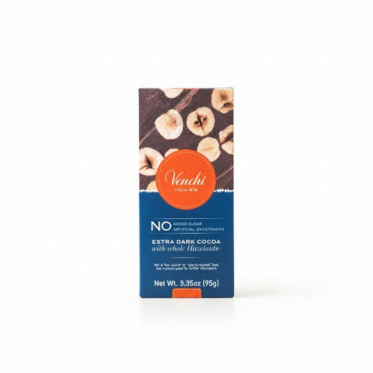 Venchi Mörk choklad utan tillsatt socker, med hela hasselnötter 100g