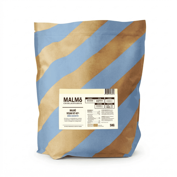 Malmö Chokladfabrik vegansk vit choklad 40% EKO i 5kg påse