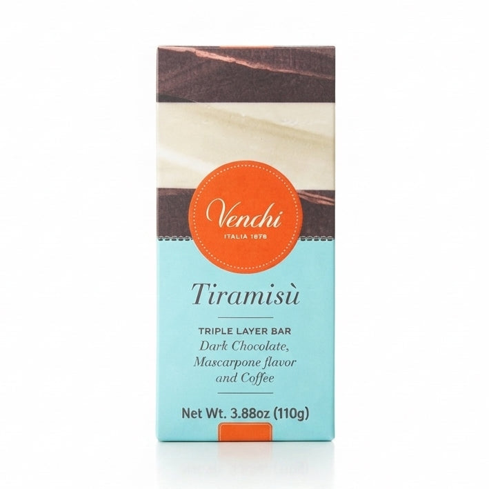 Venchi Tiramisú chokladkaka förpackning med marmorerat mönster