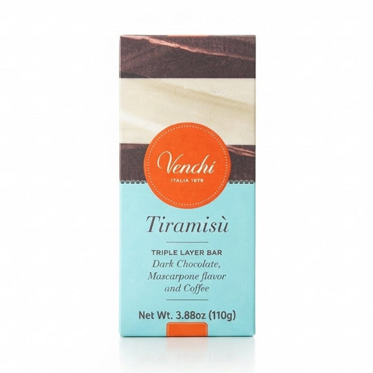 Venchi Tiramisú chokladkaka förpackning med marmorerat mönster