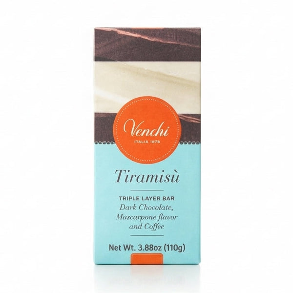 Venchi Tiramisú chokladkaka förpackning med marmorerat mönster