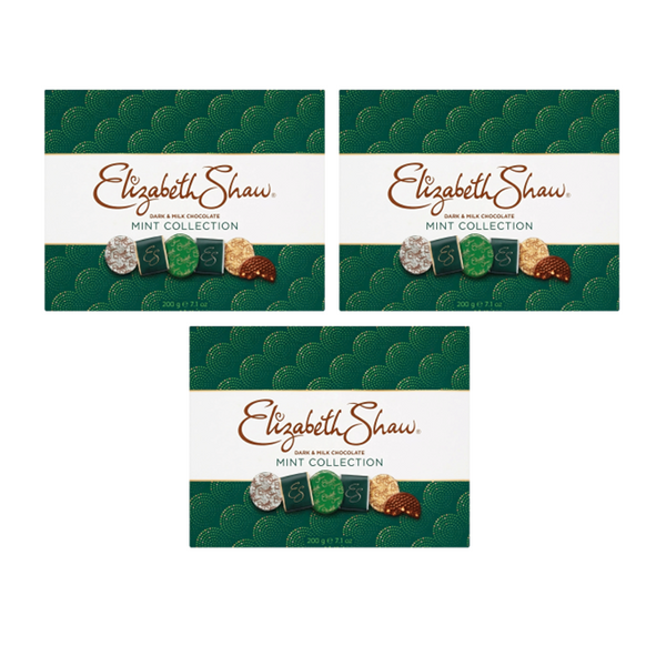 Assorted Elizabeth Shaw mint chocolates in elegant green scalloped gift packaging