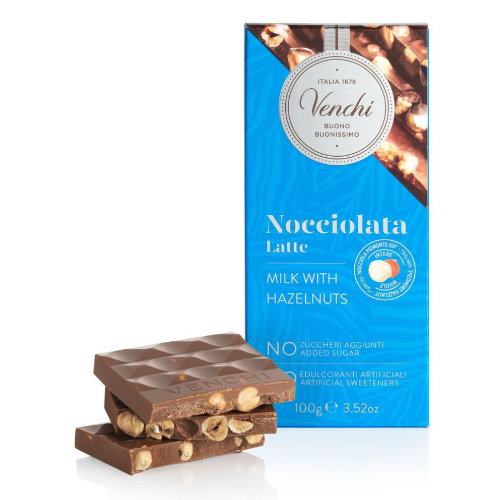 Mjölkchoklad utan tillsatt socker, med hela hasselnötter, 100g - Venchi