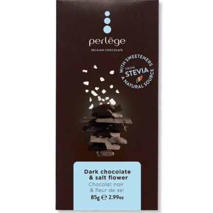 Perlage mörk choklad med havssalt 85g, sockerfri och sötad med stevia