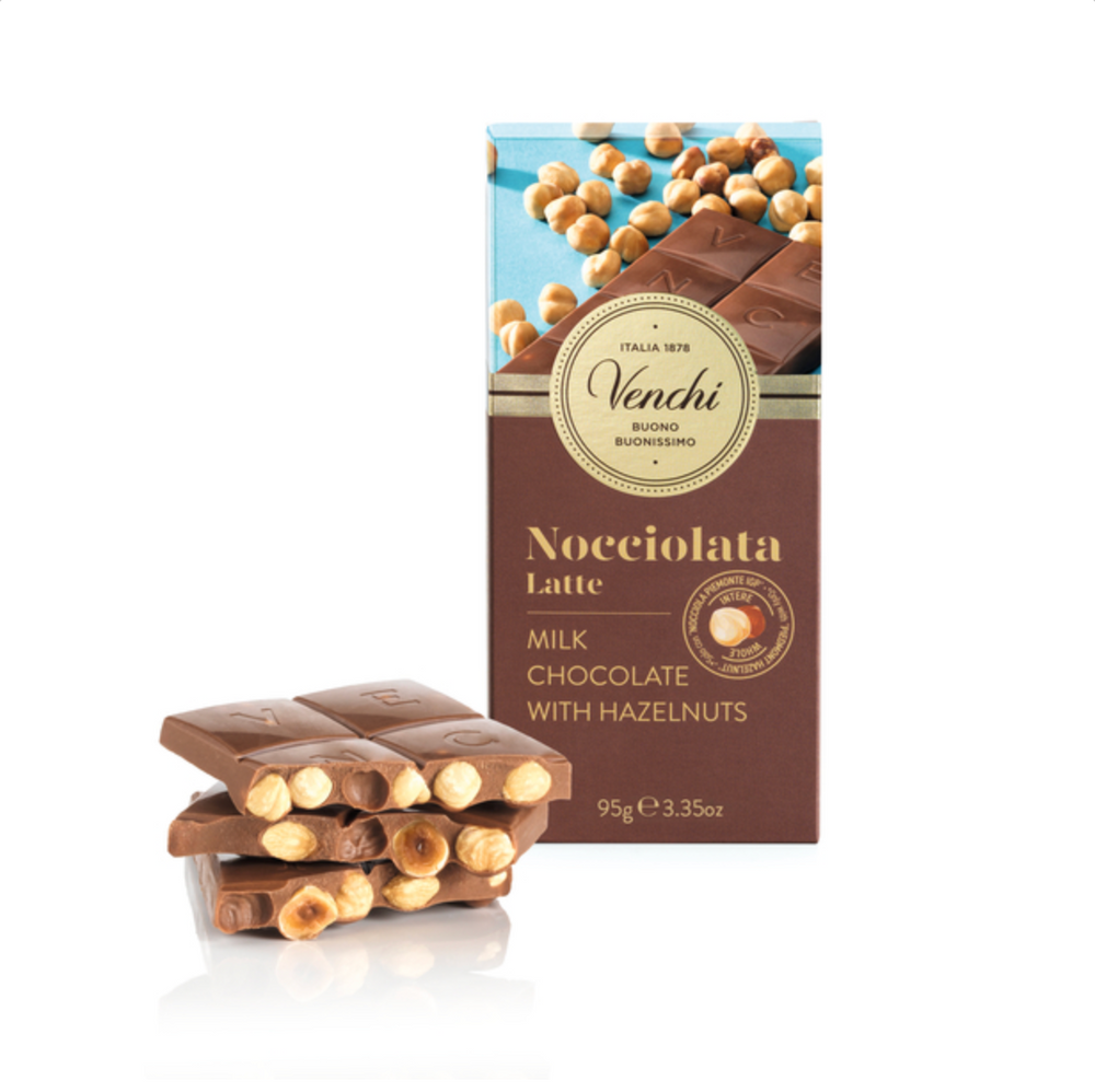 Ljus Choklad Med Hela Hasselnötter, 95g. Venchi