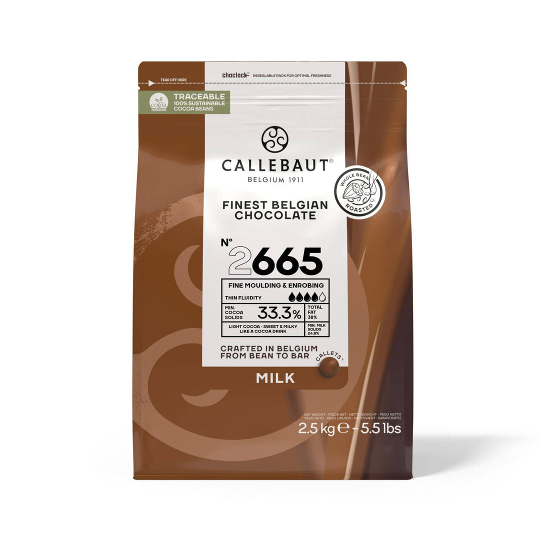 Callebaut 2665 milk chocolate 34.4% cocoa in 2.5kg resealable baking pouch