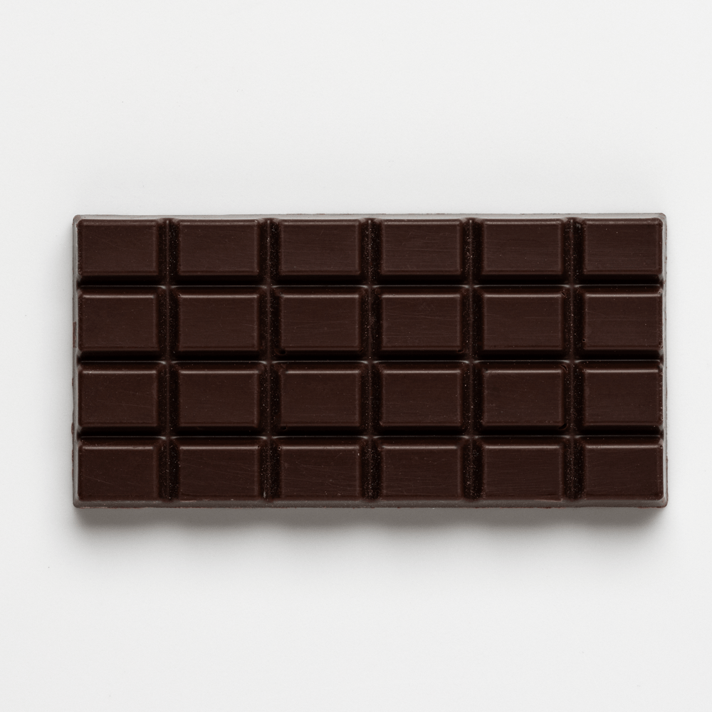 Unwrapped Callebaut 811 dark chocolate bar with segmented grid