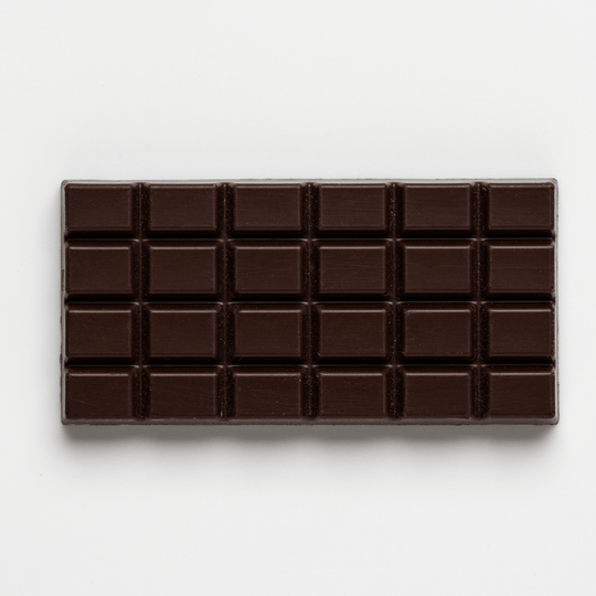 Unwrapped Callebaut 811 dark chocolate bar with segmented grid