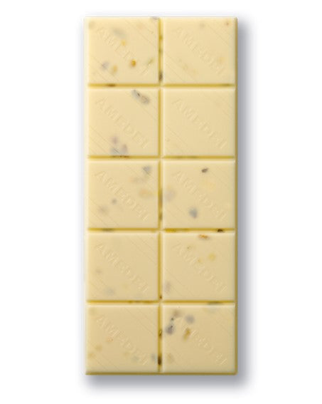 Chokladshopen Amedei Toscano Pistacchi vit chokladkaka med krispiga rostade pistaschnötter och lyxig textur.