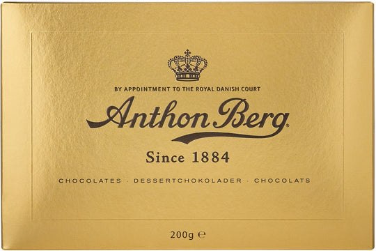 Chokladshopen Anthon Berg Guld Ask 200g med exklusiva chokladpraliner i en elegant guldfärgad presentförpackning