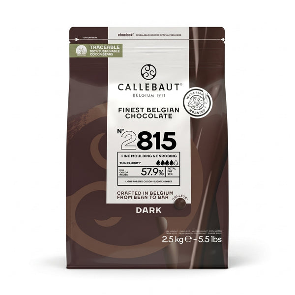 Chokladshopen Callebaut 2815 mörk chokladcouvertyr 57,9% i 2,5 kg förpackning för professionell bakning.
