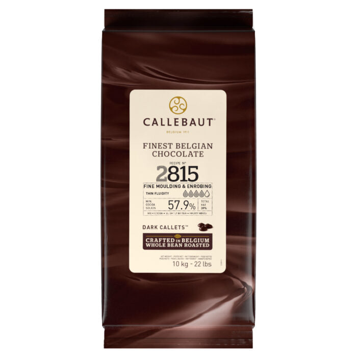 Chokladshopen Callebaut 2815 mörk chokladcouvertyr 57,9% i 10kg förpackning för professionell bakning och praliner.