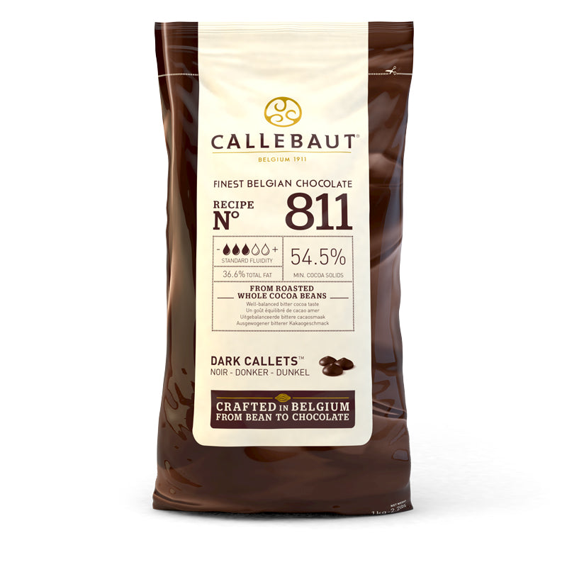 Chokladshopen Callebaut 811 mörk chokladcouvertyr 54,5% i 1kg förpackning för professionell bakning och praliner.