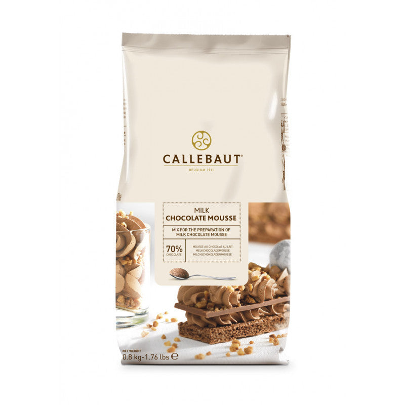Chokladshopen Callebaut mjölkchokladmousse mix i 800g förpackning för professionell desserttillredning