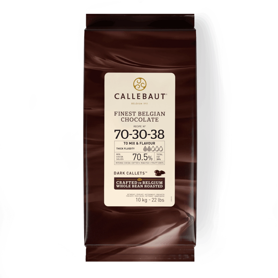 Chokladshopen Callebaut 70-30-38 mörk chokladcouvertyr 70,5% i 10kg förpackning för professionell bakning.