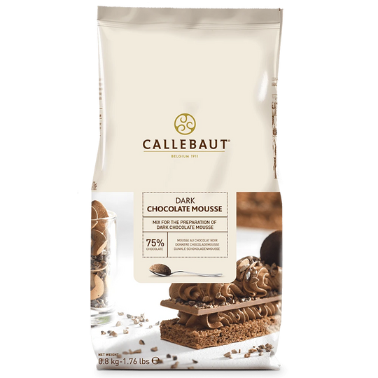 Callebaut mörk chokladmousse mix 800g från Chokladshopen för professionell desserttillredning med 75% chokladhalt.