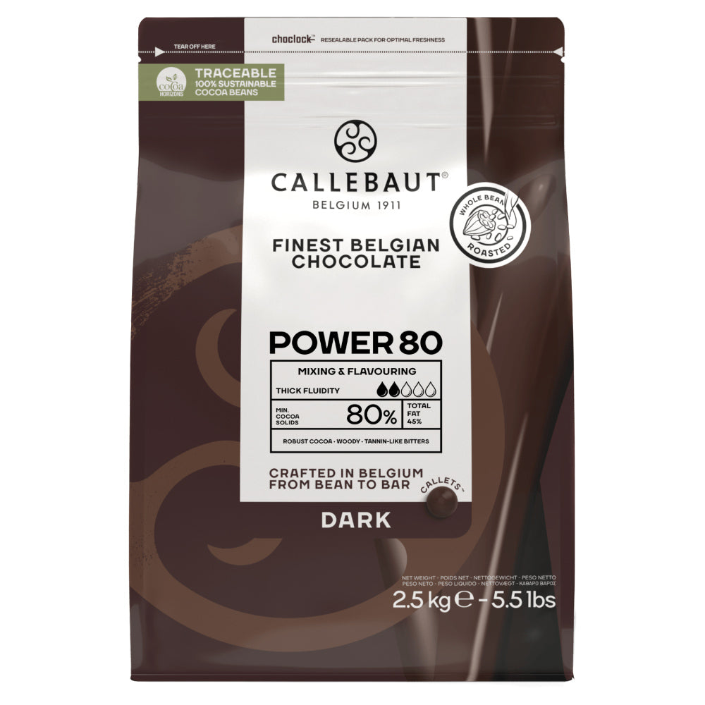 Chokladshopen Callebaut Power 80% mörk chokladcouvertyr i 2,5 kg förpackning för professionell bakning.