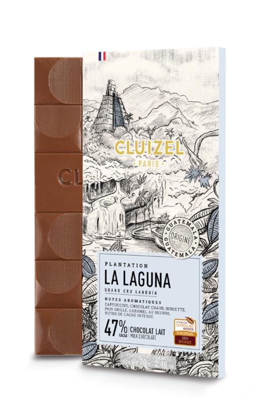Chokladshopen Cluizel La Laguna Lait 47% mjölkchokladkaka med smak av cappuccino och hasselnöt