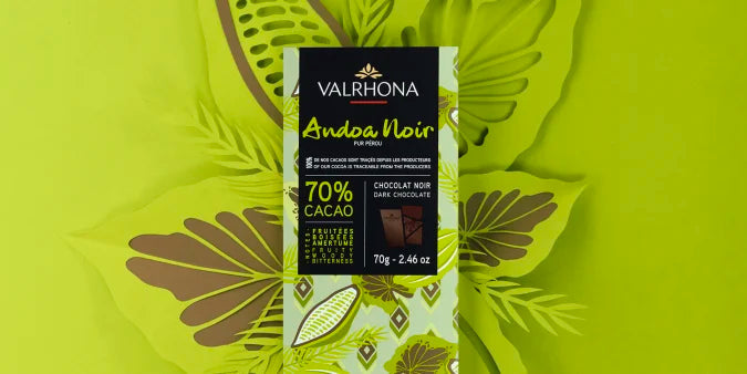 Chokladshopen Valrhona Andoa Noir 70% ekologisk mörk chokladkaka med fruktig och träig smakprofil