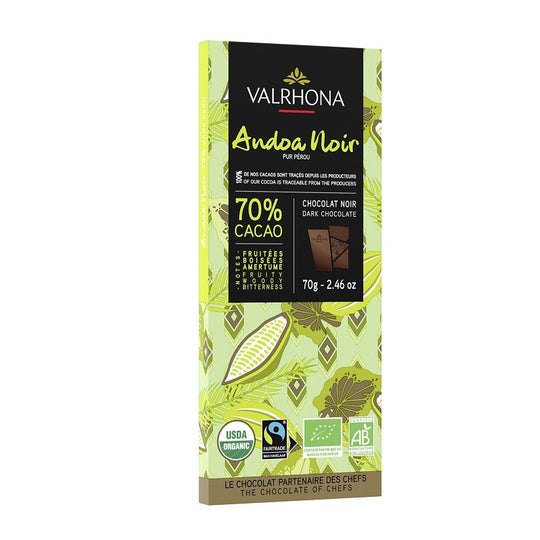 Chokladshopen Valrhona Andoa Noir 70% ekologisk mörk chokladkaka med fruktiga och träiga toner