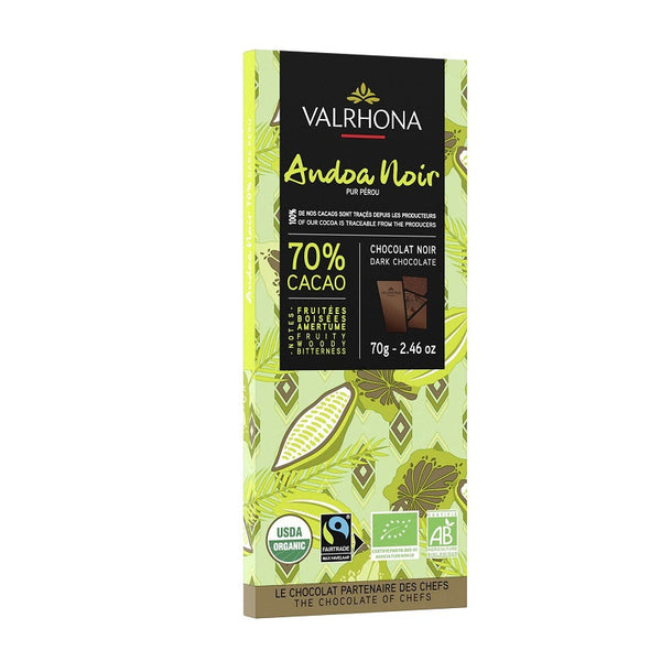 Chokladshopen Valrhona Andoa Noir 70% ekologisk mörk chokladkaka med fruktiga och träiga toner