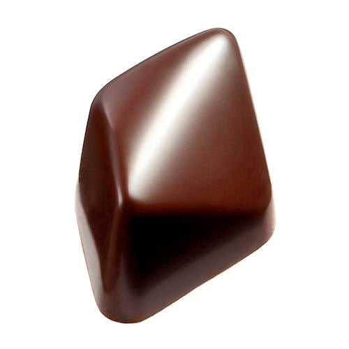 Högglansig mörkchokladpralin med geometrisk form