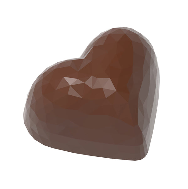 Glansig facetterad hjärtformad pralin i choklad