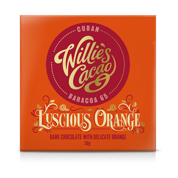 Willie’s Cacao Luscious Orange 65% chokladkaka i orange förpackning