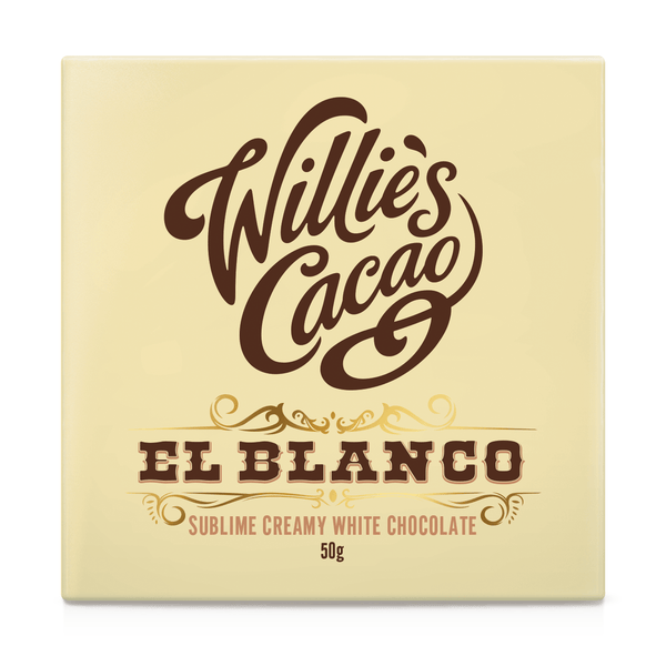 Willie's Cacao El Blanco vit chokladkaka 50g i ljusbeige förpackning