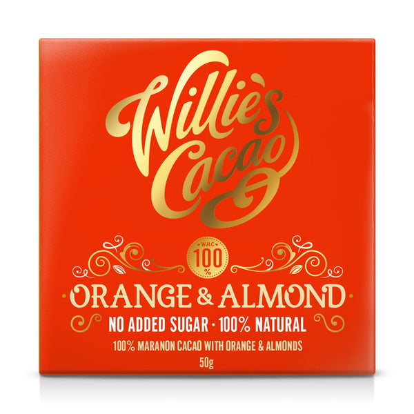 Willie's Cacao sockerfri chokladkaka med apelsin och mandel, 50g