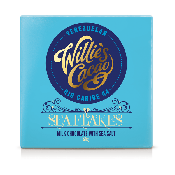 Willie's Cacao Sea Flakes 44% chokladförpackning 50g