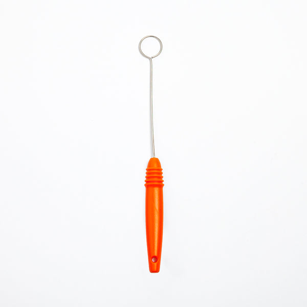 Rund dippgaffel i rostfritt stål med orange plasthandtag, 190 mm