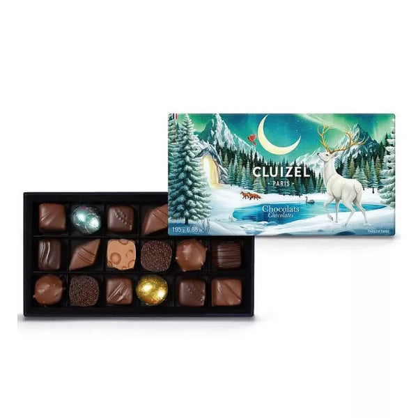 Cluizel Pralinask N°18 med 18 chokladpraliner i vintermotiv
