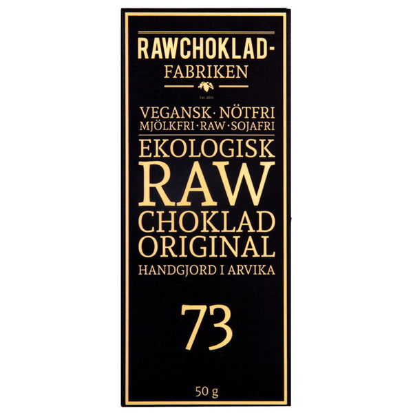 Förpackning av ekologisk raw choklad 73% kakao