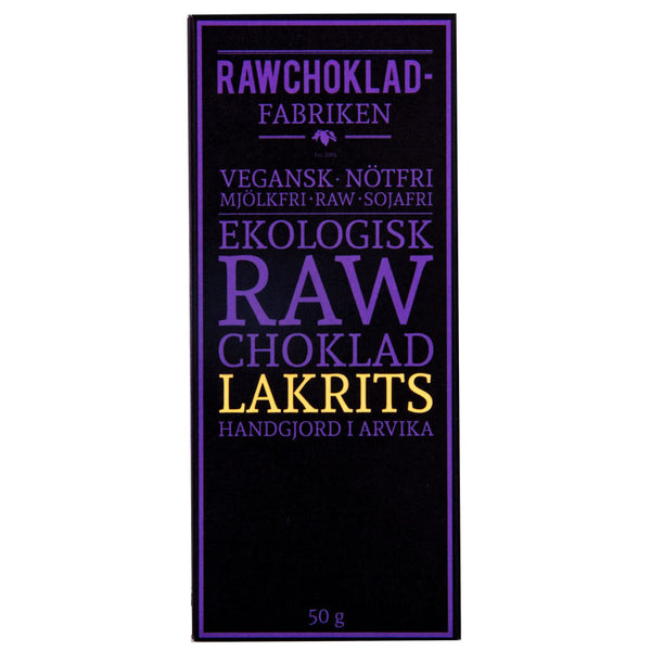 Förpackning för Rawchokladfabriken ekologisk rawchoklad med lakrits 50 g