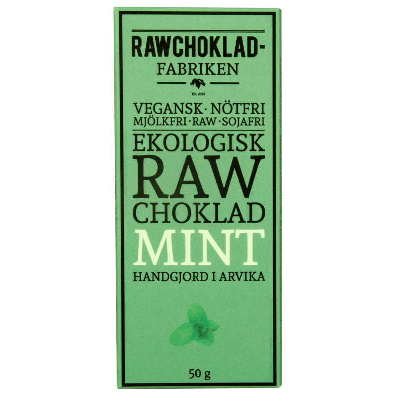 Rawchoklad Mint Nibs 73%, 50G, Rawchokladfabriken