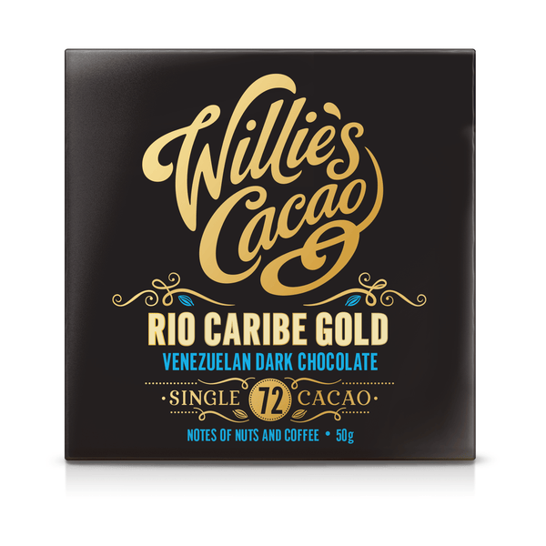 Willie’s Cacao Rio Caribe 72% chokladkaka i svart-guld förpackning
